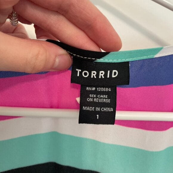 TORRID 1 Plus Size Striped Georgette Pocket Tank Top Blue White Pink Summer 1X - Picture 3 of 16
